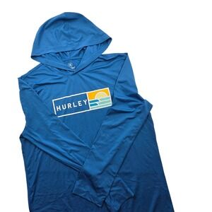 Hurley Mens Blue Long Sleeve Hooded Rash Guard Sun Shirt Graphic Size M